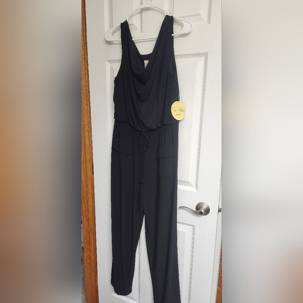 Emma And Michele M Black Drawstring Wide Leg Jumpsuit